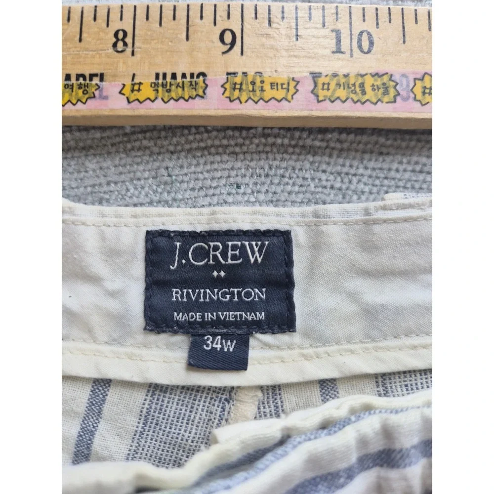 J. Crew Rivington Chino Shorts Mens 34 Blue White Striped Linen Flat Front